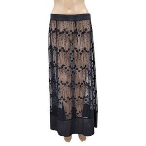 Sheer Lace Sheer Mesh Lace Maxi Skirt Black Black Daisy Flowers  Coquettegirl